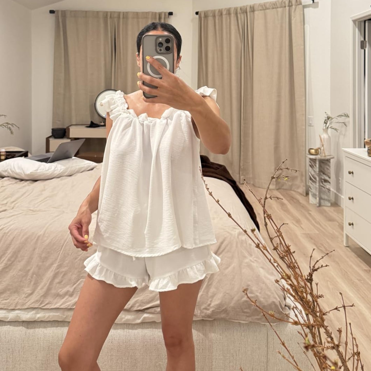 Soft Ruffle PJ Set – Tank Top & Shorts